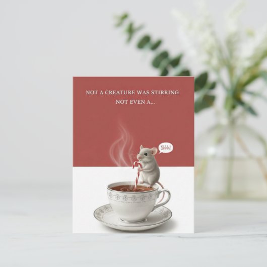 Festive Mouse Not a Creature Christmas Card Joy シーズンカード (スタンド正面)