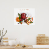Festive Mulled Wine with Ingredients Illustration  ポスター (キッチン)