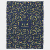 Festive navy and gold blanket Christmas lettering フリースブランケット (正面)