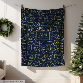 Festive navy and gold blanket Christmas lettering フリースブランケット