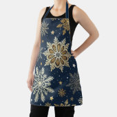 Festive Navy Blue & Gold Snowflake Pattern  エプロン (インサイチュ)