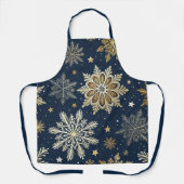 Festive Navy Blue & Gold Snowflake Pattern  エプロン (正面)