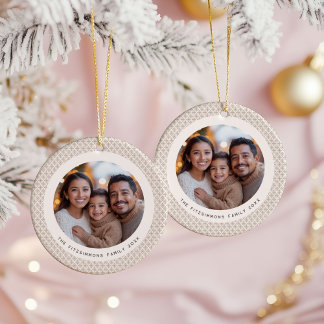 Festive Neutral Scandi Snowflake 2 Sided Photo セラミックオーナメント