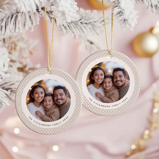 Festive Neutral Scandi Snowflake 2 Sided Photo セラミックオーナメント