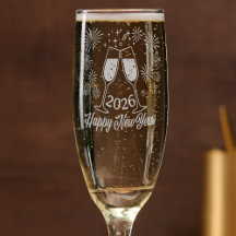 Festive New Year 2026 champagne flutes fireworks