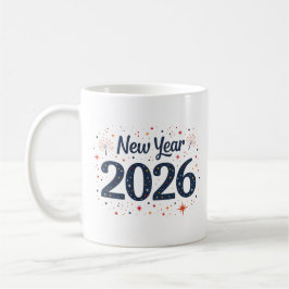 Festive New Year 2026 mug with stars and fireworks コーヒーマグカップ