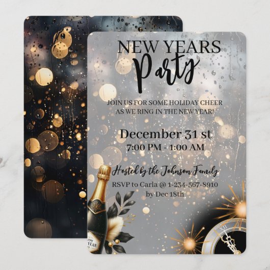 Festive New Year's Party Invitation シーズンカード (正面/裏面)