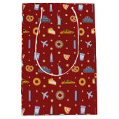 Festive New York City Pattern Christmas Red ミディアムペーパーバッグ (正面)