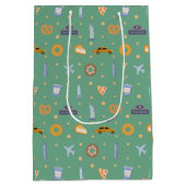 Festive New York City Pattern Pistachio Green ミディアムペーパーバッグ (裏面)