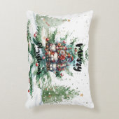 Festive Nordic Gnome Trio with Candles and Winter  アクセントクッション (正面(垂直))