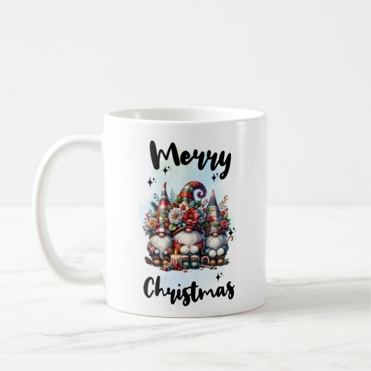 Festive Nordic Gnome Trio with Candles and Winter コーヒーマグカップ (左)