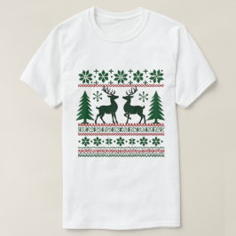 Festive Nordic Reindeer Pattern Men's Christmas  Tシャツ