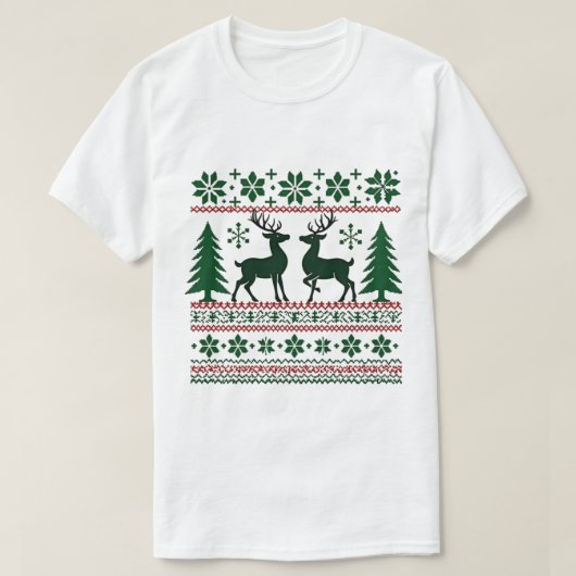 Festive Nordic Reindeer Pattern Men's Christmas Tシャツ (デザイン正面)
