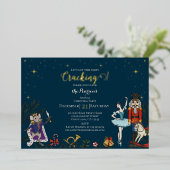 Festive Nutcracker Ballet Christmas Party Navy 箔招待状 (立ち正面)