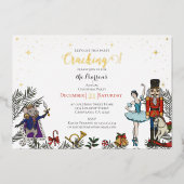 Festive Nutcracker Ballet Christmas Party White 箔招待状 (正面)