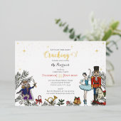 Festive Nutcracker Ballet Christmas Party White 箔招待状 (立ち正面)