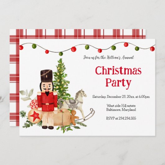 Festive Nutcracker Holiday Christmas Party 招待状 (正面/裏面)