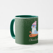 Festive Old English Sheepdog Name Christmas Green マグカップ (正面左)