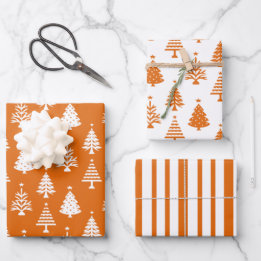 Festive Orange and White Christmas Tree Pattern ラッピングペーパーシート