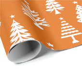 Festive Orange and White Christmas Tree Pattern ラッピングペーパー (ロールコーナー)