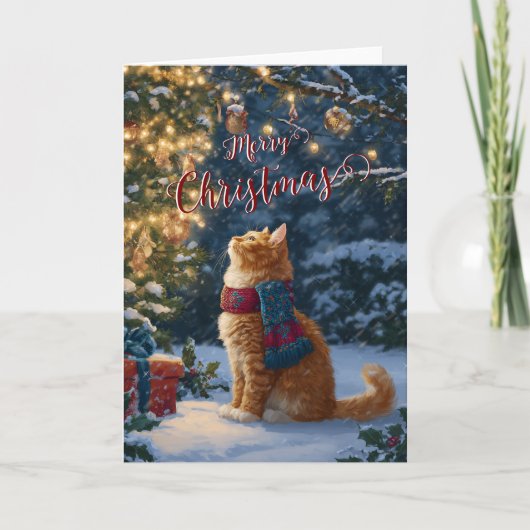 Festive Orange Cat Christmas Greeting Folded Card シーズンカード (正面)