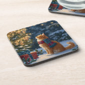 Festive Orange Cat Hard Plastic Coaster Set コースター (左側)