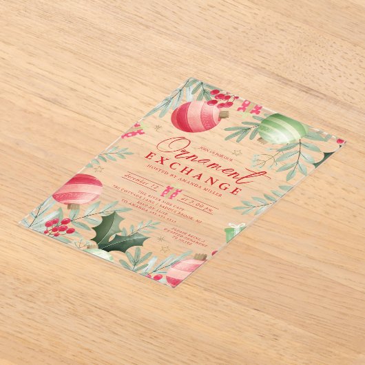 Festive Ornament Exchange Christmas アクリル招待状 (レイダウン)