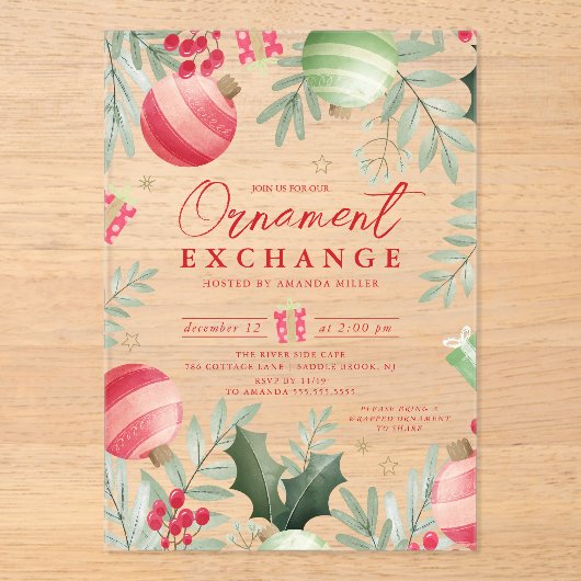 Festive Ornament Exchange Christmas アクリル招待状 (正面)
