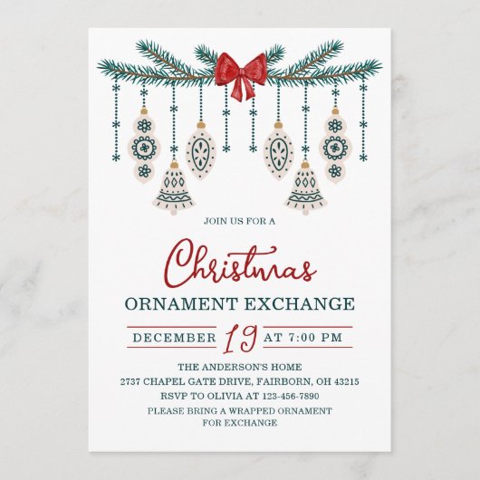 Festive Ornament Exchange Christmas Party 招待状 (正面)