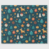 Festive Ornaments and Reindeer Pattern ラッピングペーパー (フラット)