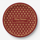 Festive Paper Plates Red Gold Christmas Snowflakes ペーパープレート (正面)