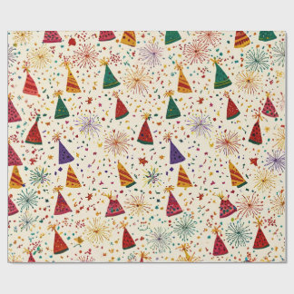 Festive Party Hats & Fireworks Seamless Pattern  ラッピングペーパー