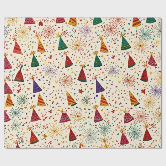Festive Party Hats & Fireworks Seamless Pattern  ラッピングペーパー (フラット)