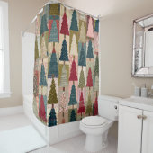 Festive Patchwork Christmas Tree Pattern (3) シャワーカーテン (インサイチュ)