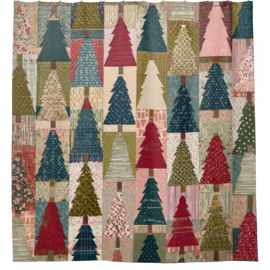 Festive Patchwork Christmas Tree Pattern (3) シャワーカーテン (正面)