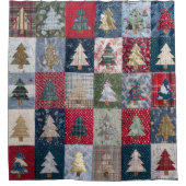 Festive Patchwork Christmas Tree Pattern (4) シャワーカーテン (正面)