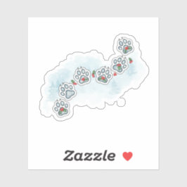 Festive Paw Prints Christmas Holly & Snowflake  シール