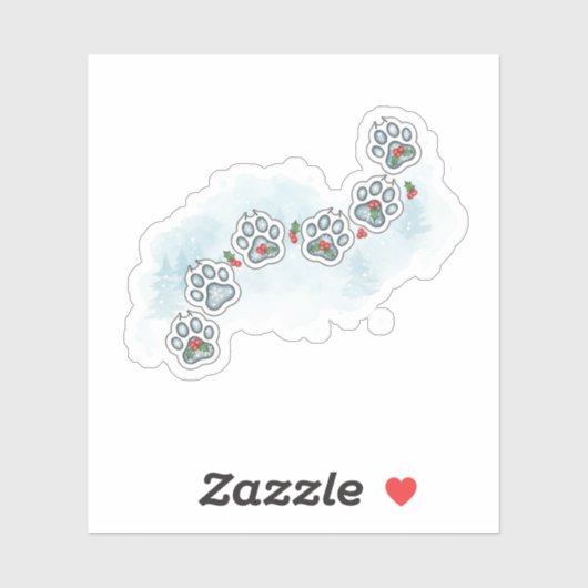 Festive Paw Prints Christmas Holly & Snowflake シール (シート)