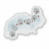 Festive Paw Prints Christmas Holly & Snowflake シール (正面)