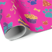 Festive Paw Prints & Party Treats Pet Anniversary ラッピングペーパー (ロールコーナー)