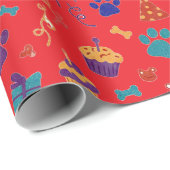 Festive Paw Prints & Party Treats Pet Anniversary ラッピングペーパー (ロールコーナー)