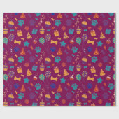 Festive Paw Prints & Party Treats Pet Anniversary ラッピングペーパー (フラット)