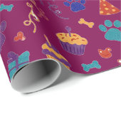 Festive Paw Prints & Party Treats Pet Anniversary ラッピングペーパー (ロールコーナー)