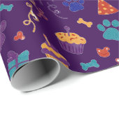 Festive Paw Prints & Party Treats Pet Anniversary ラッピングペーパー (ロールコーナー)