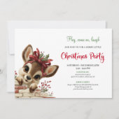 Festive peeking reindeer kids Christmas party 招待状 (正面)
