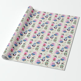 Festive Penguins Pattern Christmas Wrapping Paper ラッピングペーパー