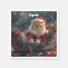 Festive Persian Cat Christmas  スタンダードカクテルナプキン