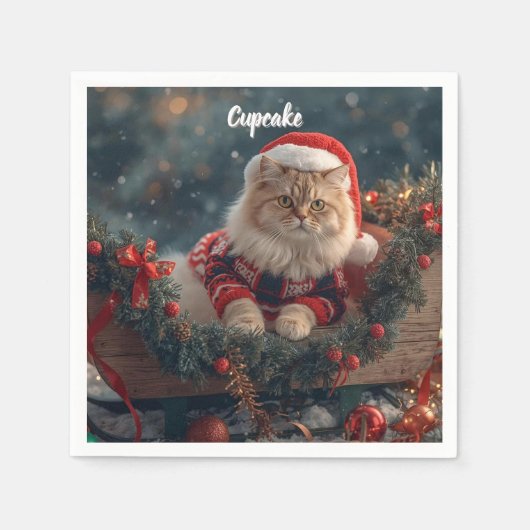 Festive Persian Cat Christmas  スタンダードカクテルナプキン (正面)