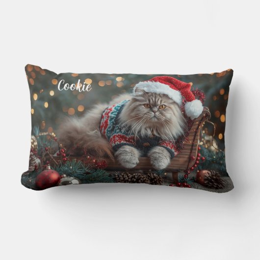 Festive Persian Cat Christmas Personalized  ランバークッション (正面)