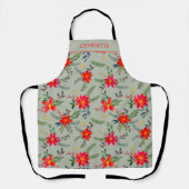 Festive Personalized Red ChristmasFloral エプロン (正面)
